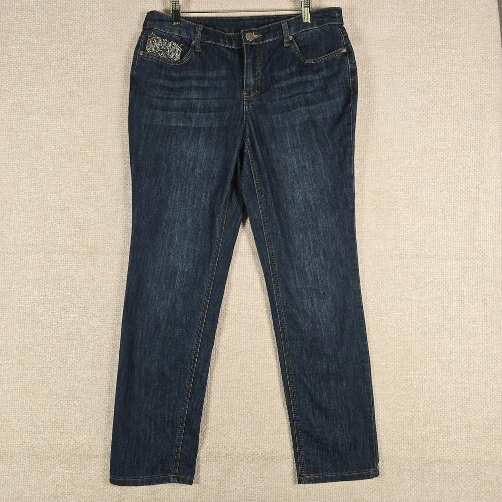 Christopher & Banks Womens Size 10 Dark Wash Embroidered Straight Leg‎ Jeans